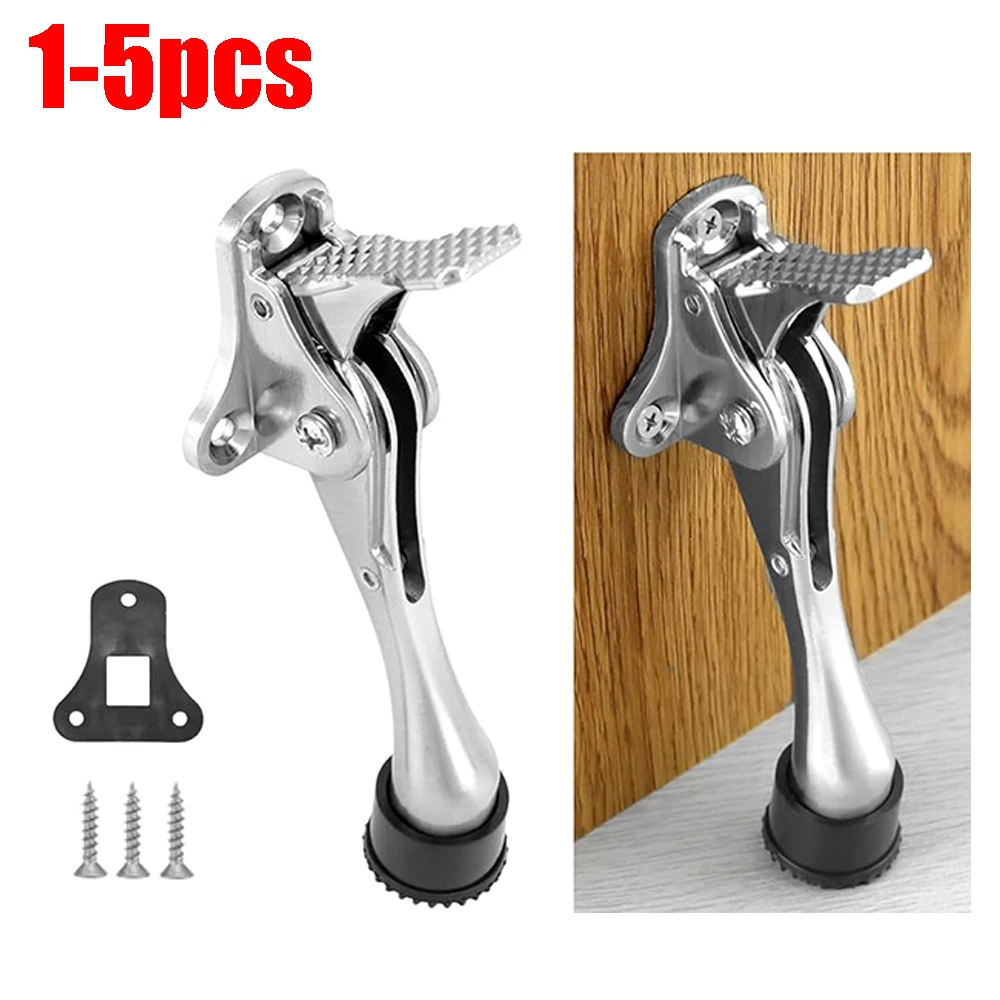 

1-5pcs Non-slip Door Stoppers Adjustable Kickdown Mute Zinc Alloy Pedal Door Stop With Rubber For Bottom Of Door Wall Protector