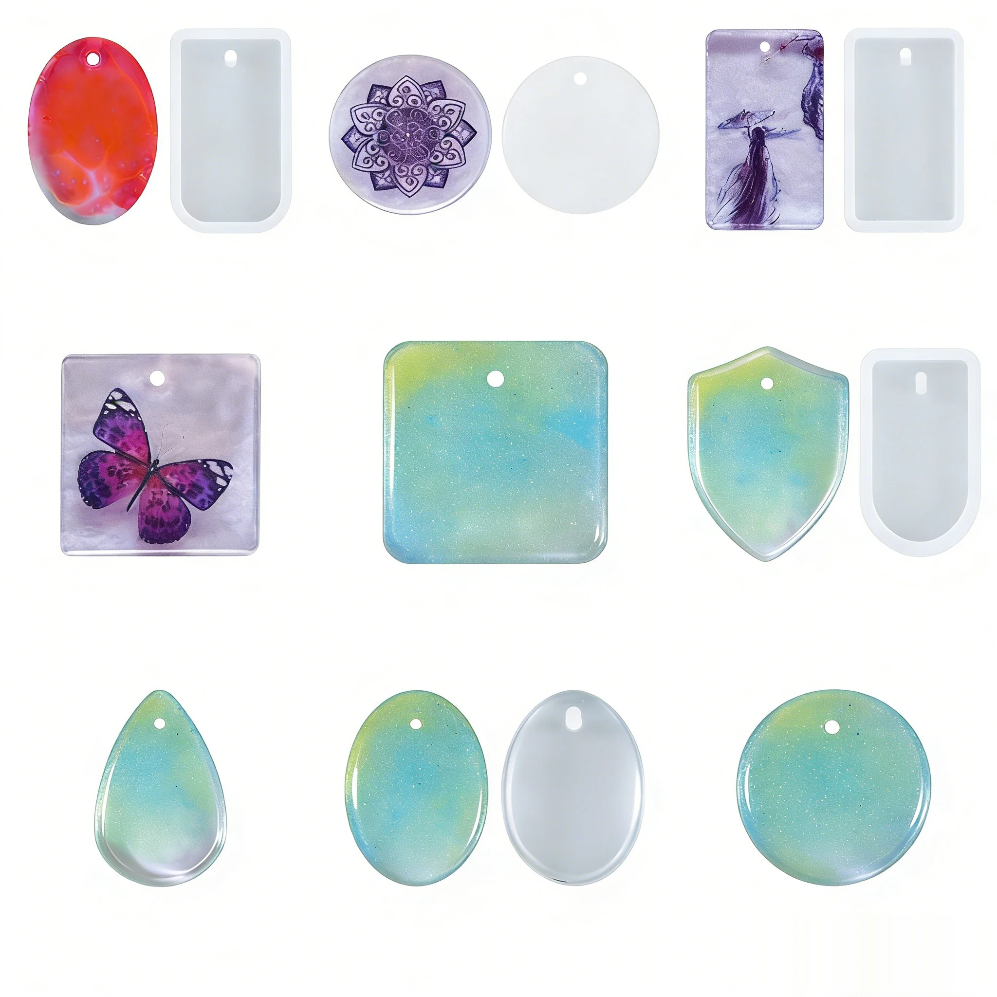 

Epoxy Resin Mold Listing Tag Square Round Oval Heart-shaped Love Jewelry Pendant Silicone Mold Making Tools