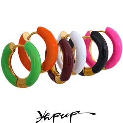 Yhpup 20mm Trendy Orange Green Enamel Stainless Steel Round Hoop Huggie Earrings Waterproof Charm Fashion Daily Jewelry Women