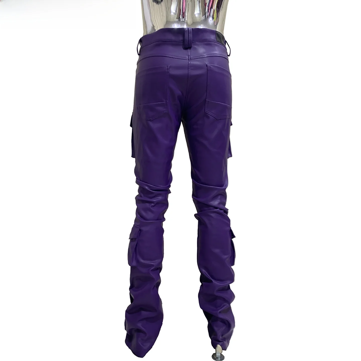 Black PU Leather Work Trousers Men's Slim Fit Multi-Pocket Wear-Resistant Waterproof Youthful Style Autumn Fashion Trend