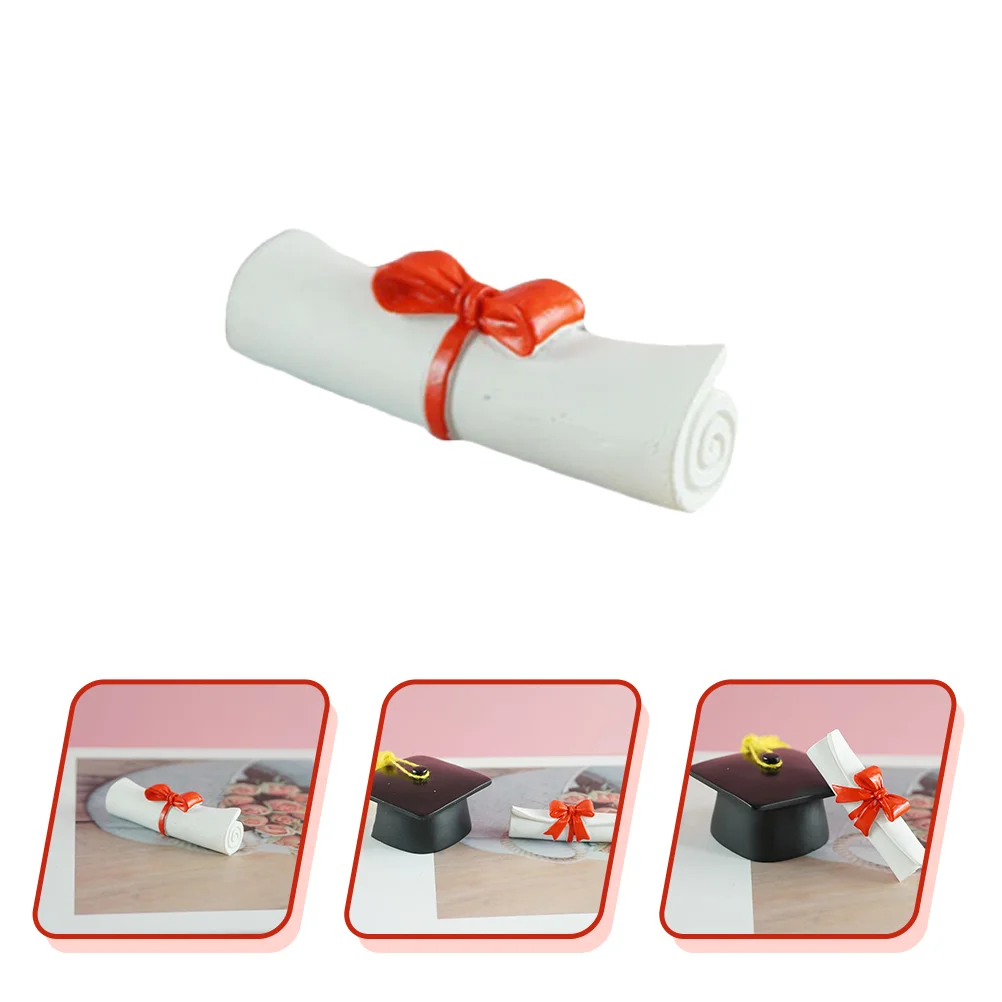 3 Pcs Mini Scroll Model Home Decoration Cake Graduate Desktop Graduation Certificate Resin Ornament Adornment Craft Figurine