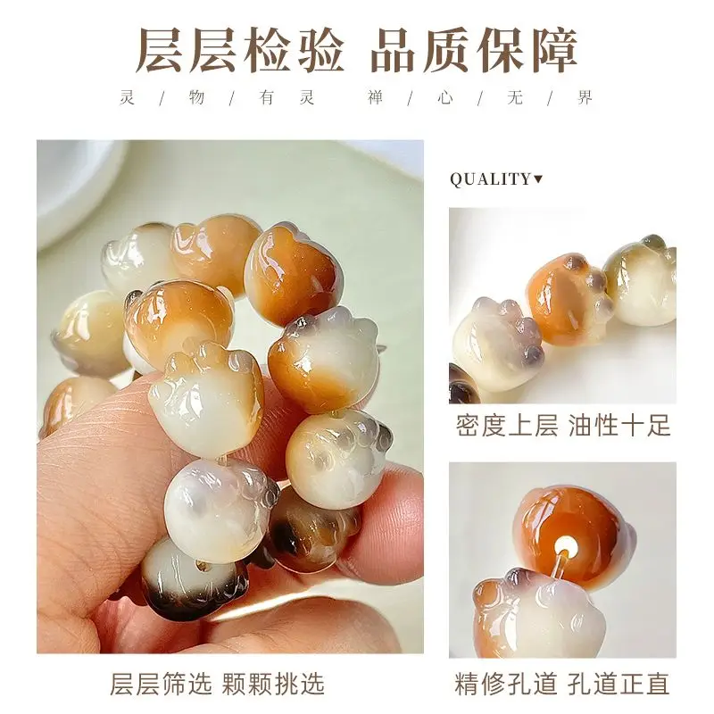 Imagem -03 - Pulseira Kawaii White Jade Bodhi Bead para Mulheres Carvão Vegetal Unha de Gato Três Flores Corda Mão da Menina Buda Estudantes