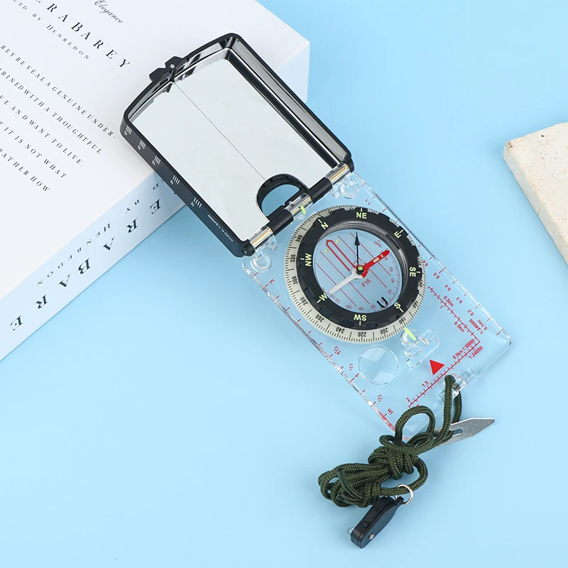 Adjustable Aiming Compass Mirror With Declination-Base Plate Navigation Orienteering LED Light Hiking Map Read Random Color