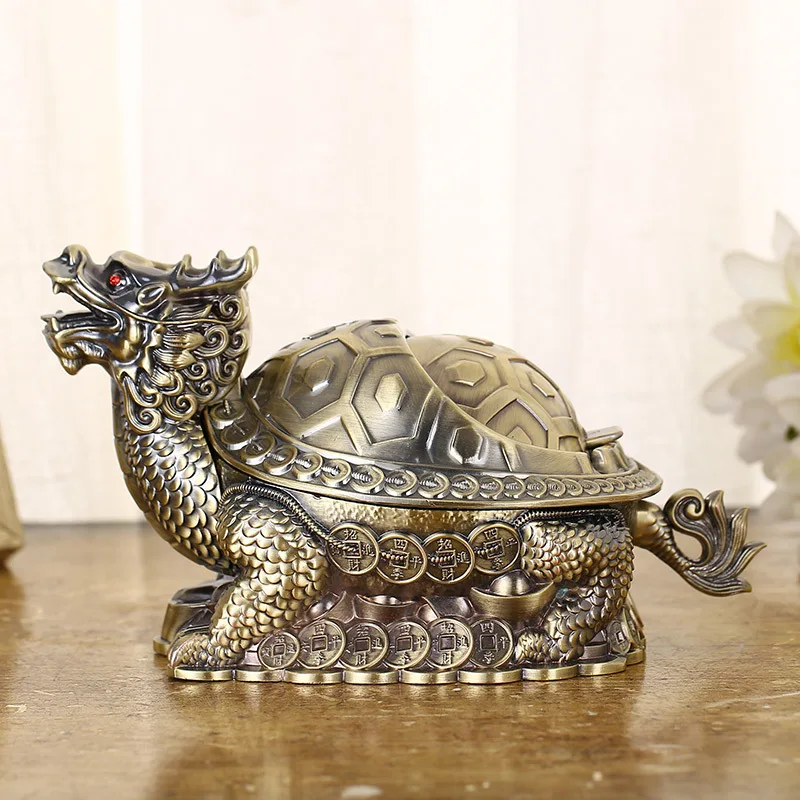 

Windproof Dragon Turtle Ashtray with Lid, retro Ash Tray for Cigarettes, Home Office Desktop Ornament Feng Shui Decorations