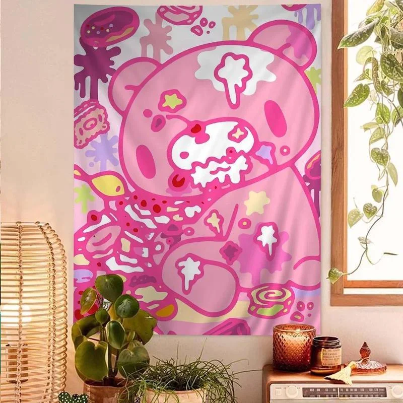 VIKAMA Gloomy Bear Wandteppich, niedlicher Horror-ästhetischer Wandbehang, Kawaii-Wandteppich, Schlafzimmer, Wohnzimmer, Schlafsaal, Heimdekoration
