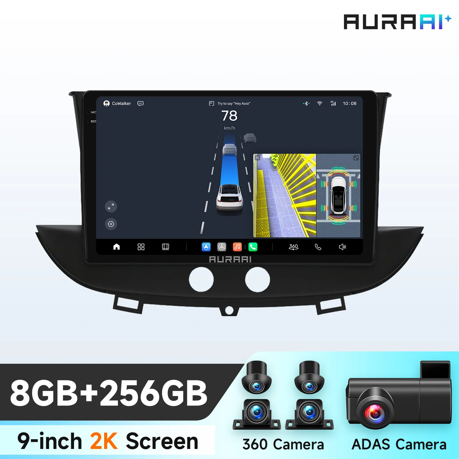 AURAAI 2K Android Auto-GPS-Bildschirm Wireless CarPlay für Opel GRANDLAND X CROSSLAND X 2016-2020 Multimedia-Videoplayer ADAS 360-Grad-Kamera Navigation Stereo 7870 AI-Sprachsteuerung Head Unit 2DIN