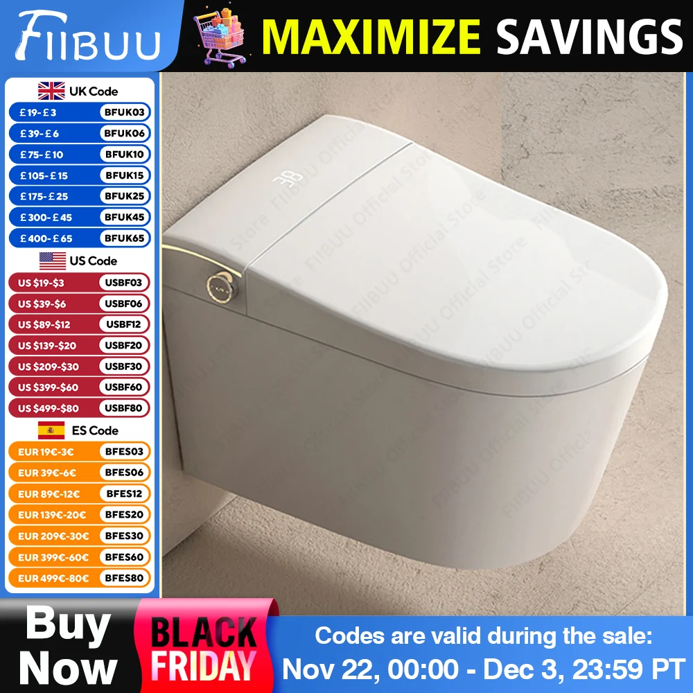 Ultimate Wall-Hung Smart Toilet with Bidet Built In WaterTank One Piece Elongated Toilet Warm Water Heated Seat Automatic Flush