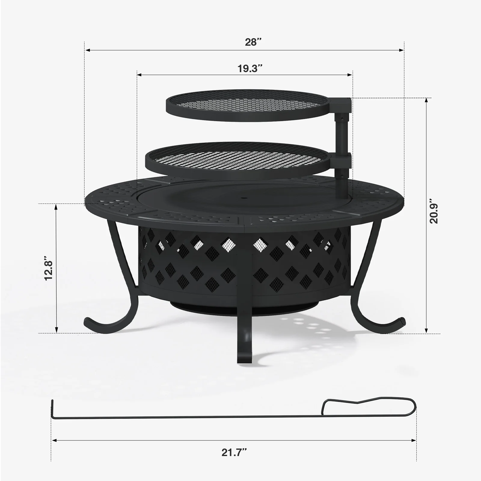 Aoxun 28 in. Outdoor Wood Burning Fire Pit with 2 Grills and Removable Lid, Large Barbecue Table for Camping and Picnics