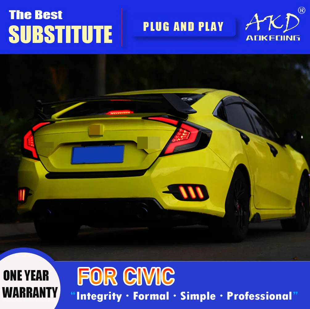 

Задний фонарь AKD для Honda Civic, светодиодный задний фонарь 2016-2021, задний противотуманный тормозной сигнал поворота, автомобильные аксессуары