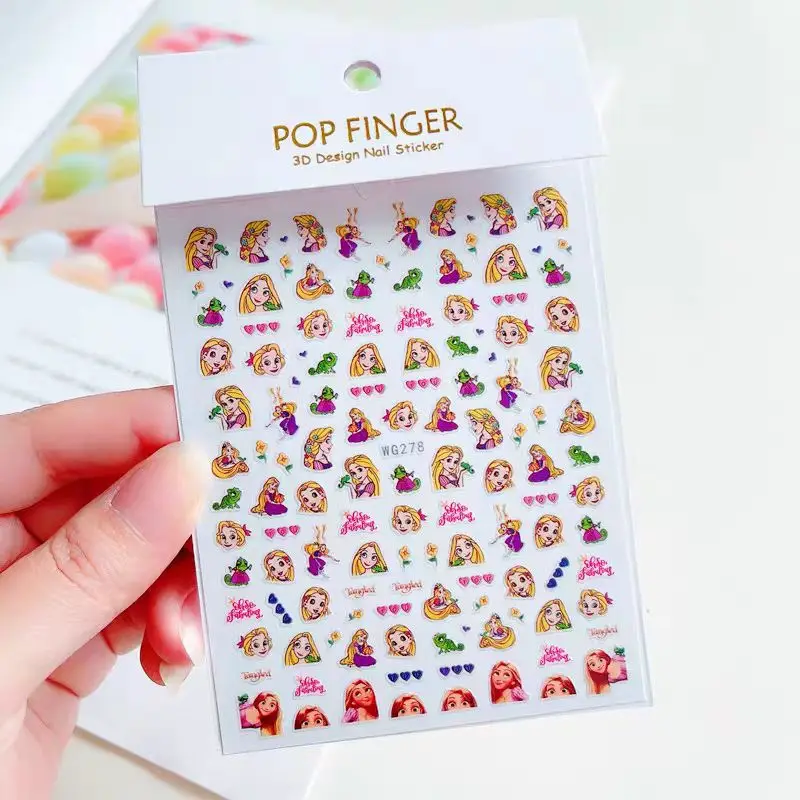 1 sheet Cartoon cute Belle Princess children's nail stickers self-adhesive birth girl heart nail diy decal decals