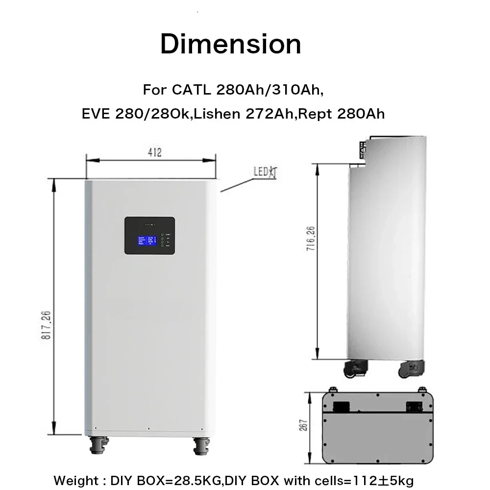 Seplos-Boîtier de batterie veFePO4 48V 280AH, kits de bricolage avec BMS intelligent 51.2V LilRS485 pour onduleur, boîte à assembler sans cellules, stock UE