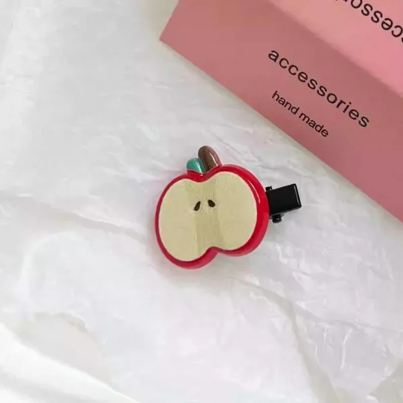 قطعتان من مشابك شعر التفاح اللطيفة، مشابك الانفجارات الجانبية الأنثوية، مشابك الشعر المكسور للأطفال، مشابك الشعر وأغطية الرأس #6