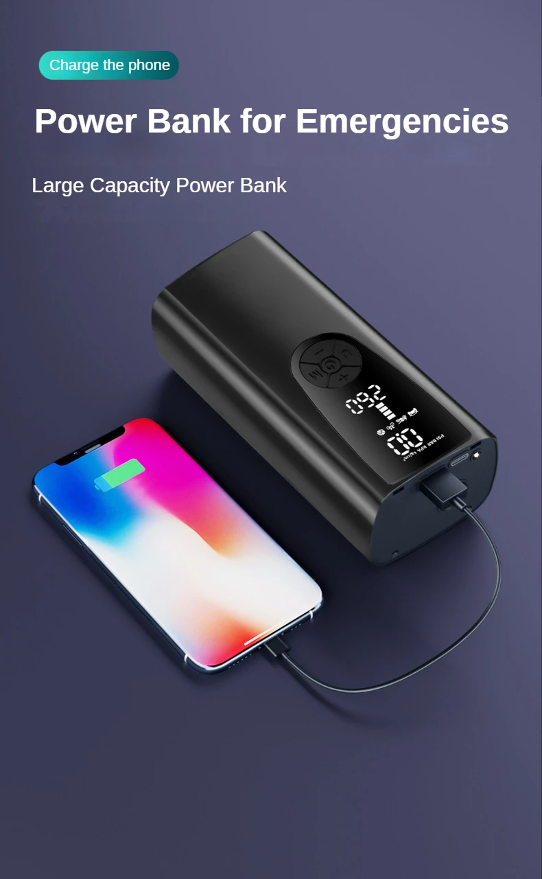 Elektrische Luftpumpe 12V Mit 20000 MAh Akku – Tragbarer Kompressor Bis 150 PSI Für Auto, Motorrad, Fahrrad & Bälle, Inkl. USB-C Ladegerät & Powerbank-Funktion