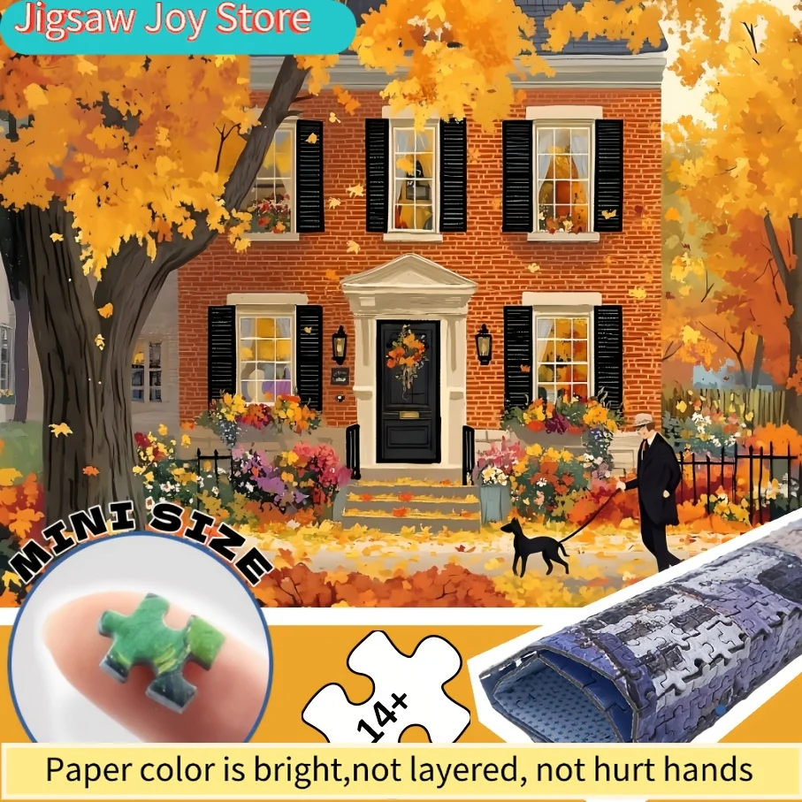 

1 Box() Adult Mini Size Jigsaw Puzzle Autumn Street View Painting Paper Puzzles Halloween Thanksgiving Christmas New Year Day