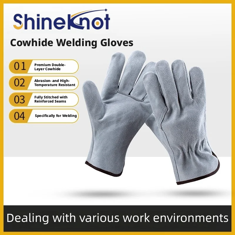 SHINEKNOT Cowhide Welding Gloves For Short-Term Labor Protection Welding Thick Insulation Wear-Resistant Double-Layer Gloves