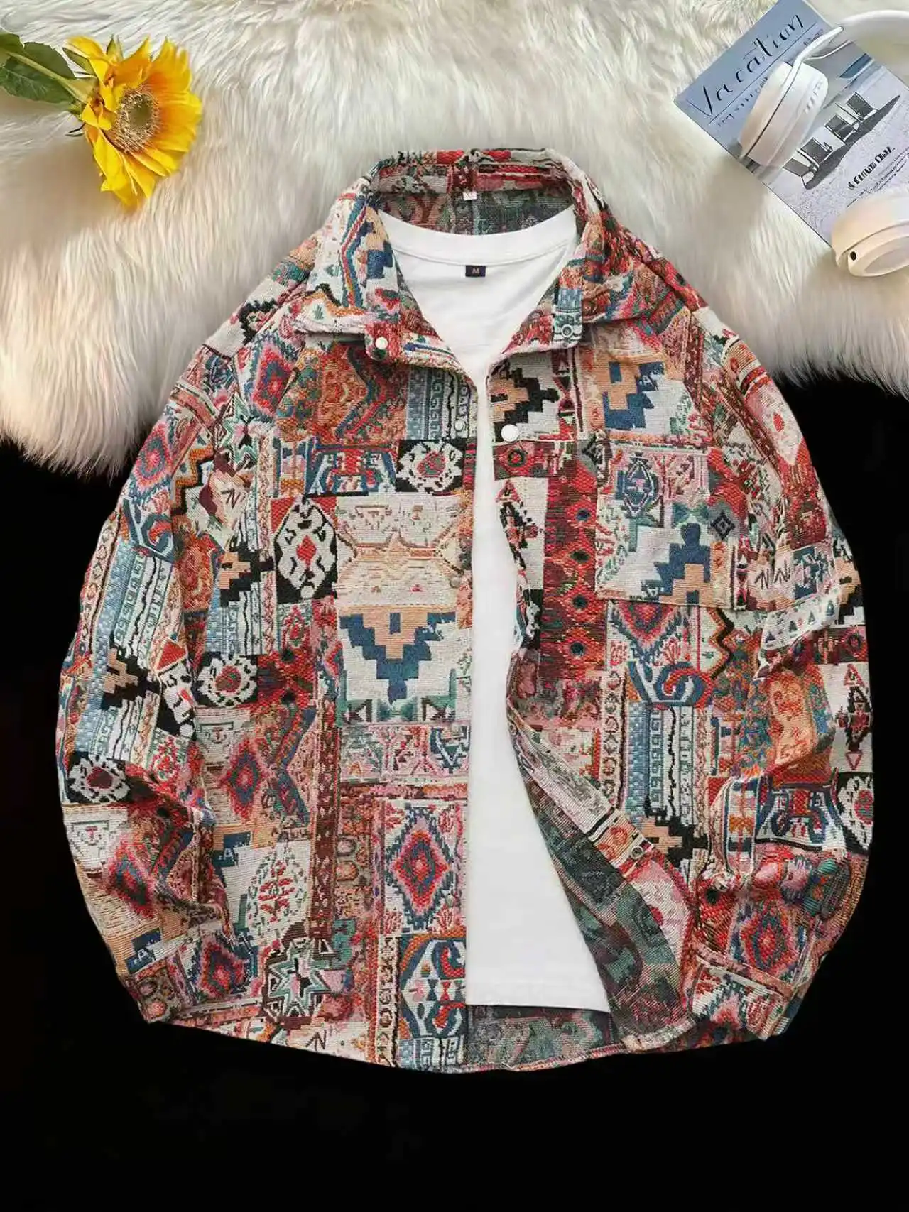 

Новая весенне-осенняя мужская рубашка с длинным рукавом в этническом стиле в стиле ретро, модная и стильная повседневная куртка
