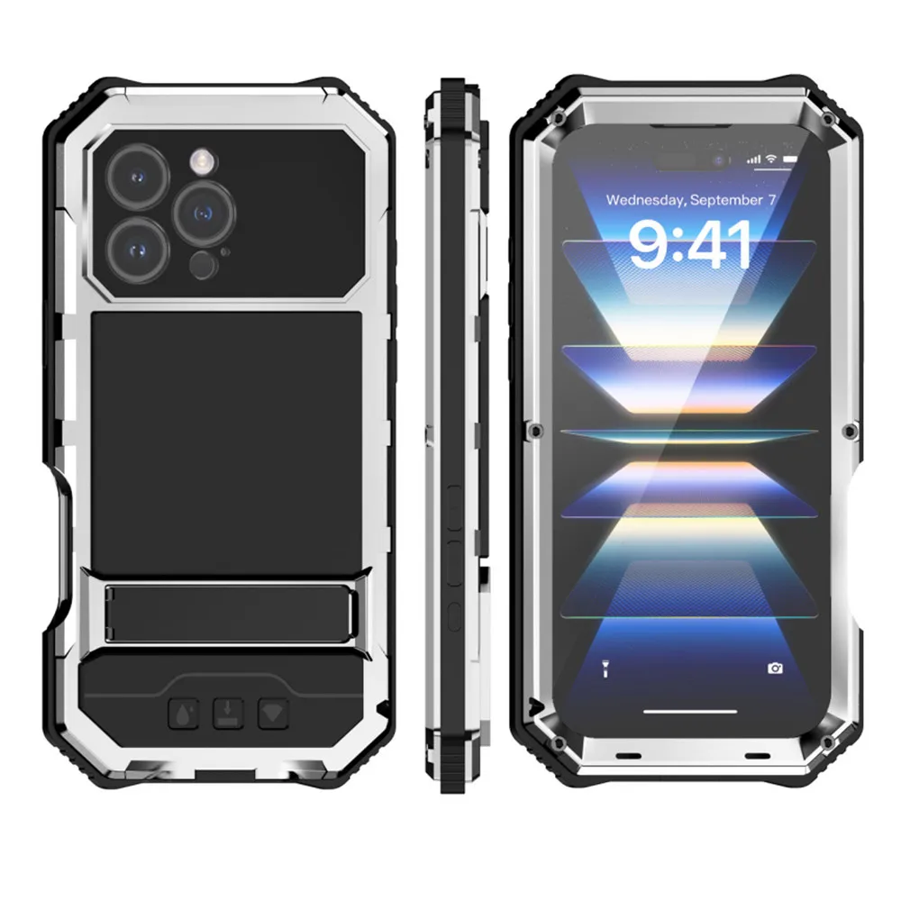 360 Heavy Metal Tempered Glass Cover For iPhone 16 Plus 15 Pro Max Anti Shock And Anti Fall Silicone Protection Aluminium Case
