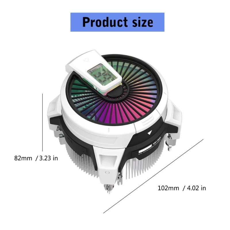 Quạt làm mát CPU W90 Quạt ARGB 90mm có màn hình hiển thị nhiệt độ tích hợp để làm mát PC kiểu dáng nhỏ
