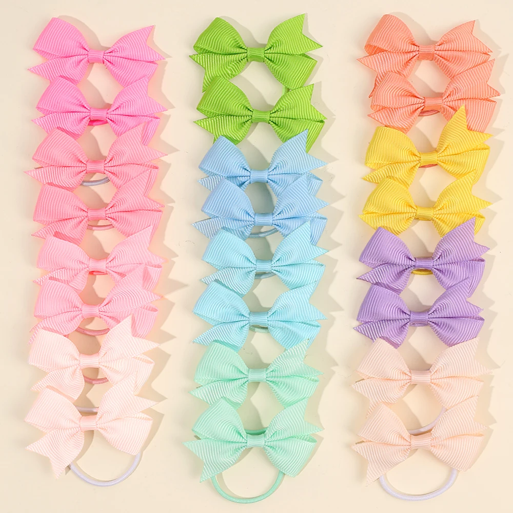24Pcs New Cute Solid Ribbon Bow Hair Bands  Elastic Scrunchies For Baby Girls Sweet Bowknot Hair Tie Kids Children Accessories
