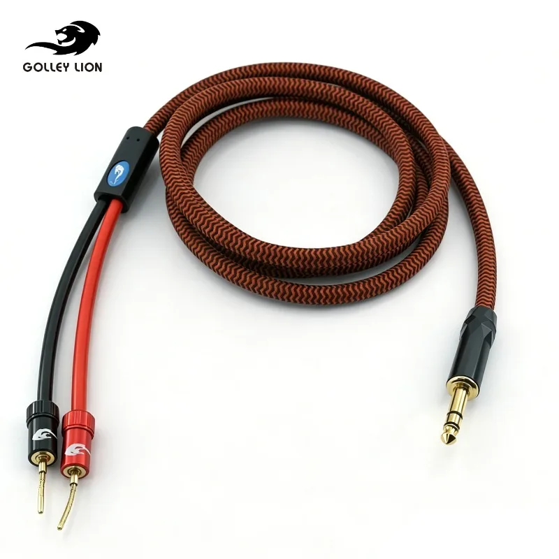GOLLEY LION Pure Copper Speaker Cables, 1/4 Inch TRS to 2 Bare Wire Stereo Cord, Gold Plated Plugs Connectors
