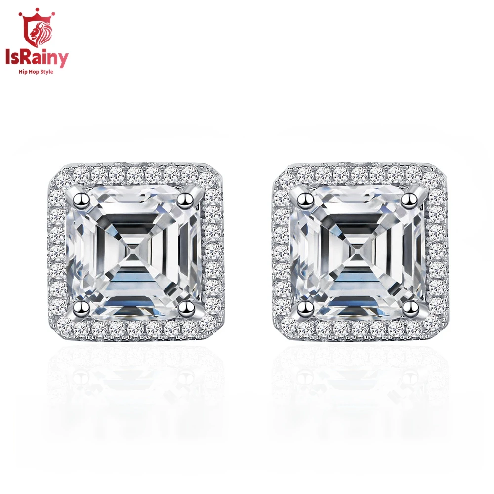 

IsRainy 925 пробы серебряные 8*8 мм Asscher 3EX Cut D Moissanite свадебные серьги для женщин, Изящные Ювелирные изделия