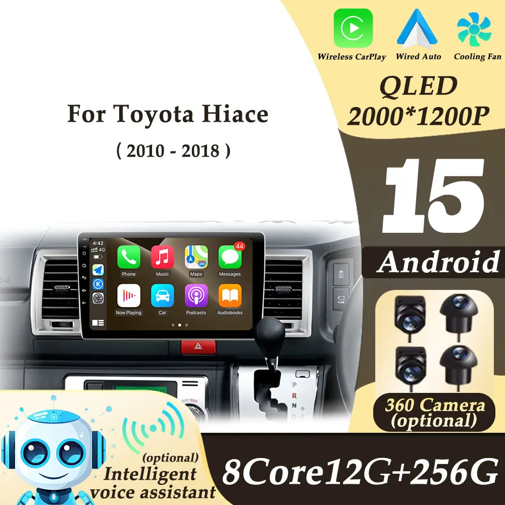 

Wireless CarPlay Android Auto for Toyota Hiace 2010 - 2018 Car Radio Video Audio Multimedi Player WIFI 2K QLED DSP BT No 2 din