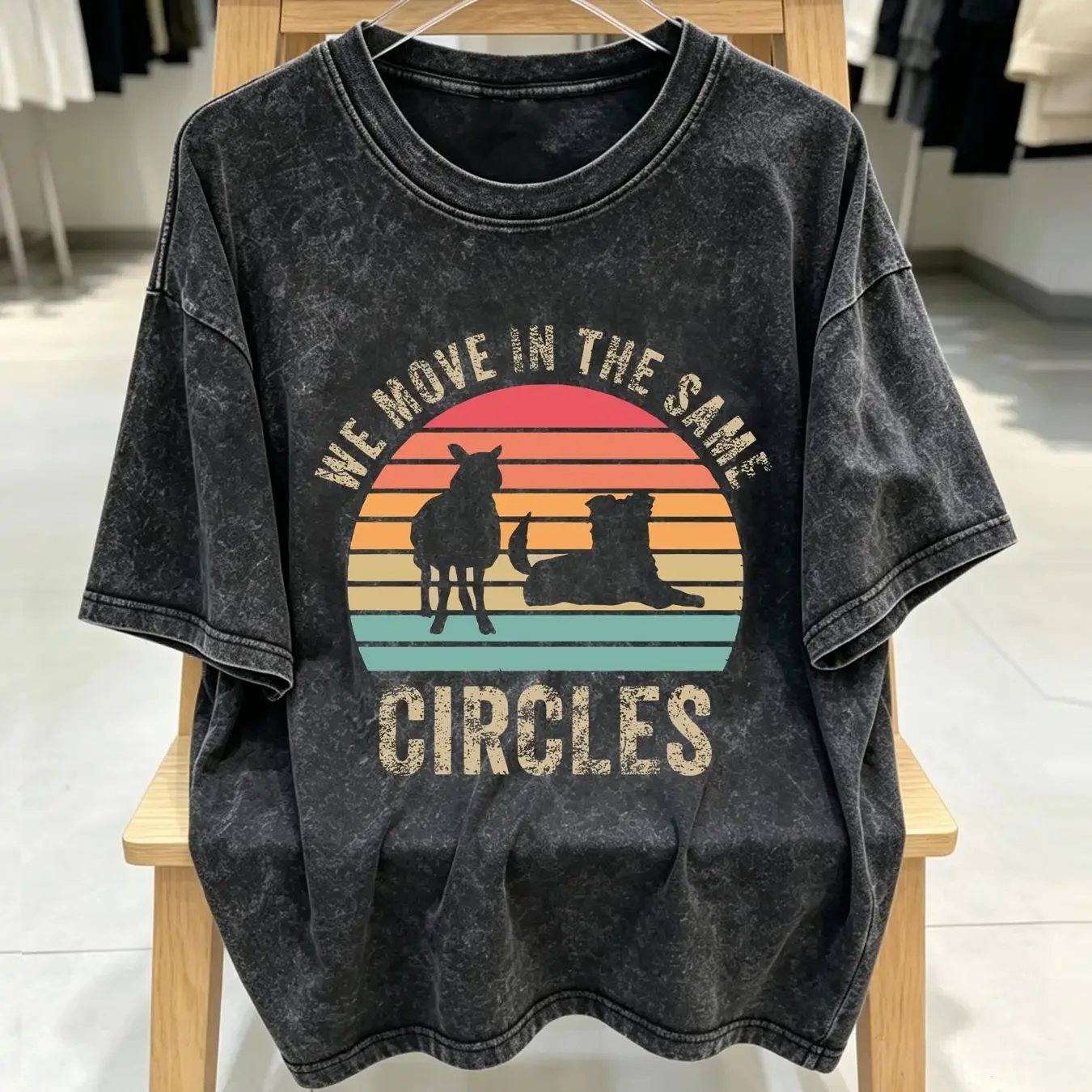 washed T Shirt We Move In The Same Circles Sheepdog Border Collie Sheep Dog s Funny for Lover Mom long or short sleeves