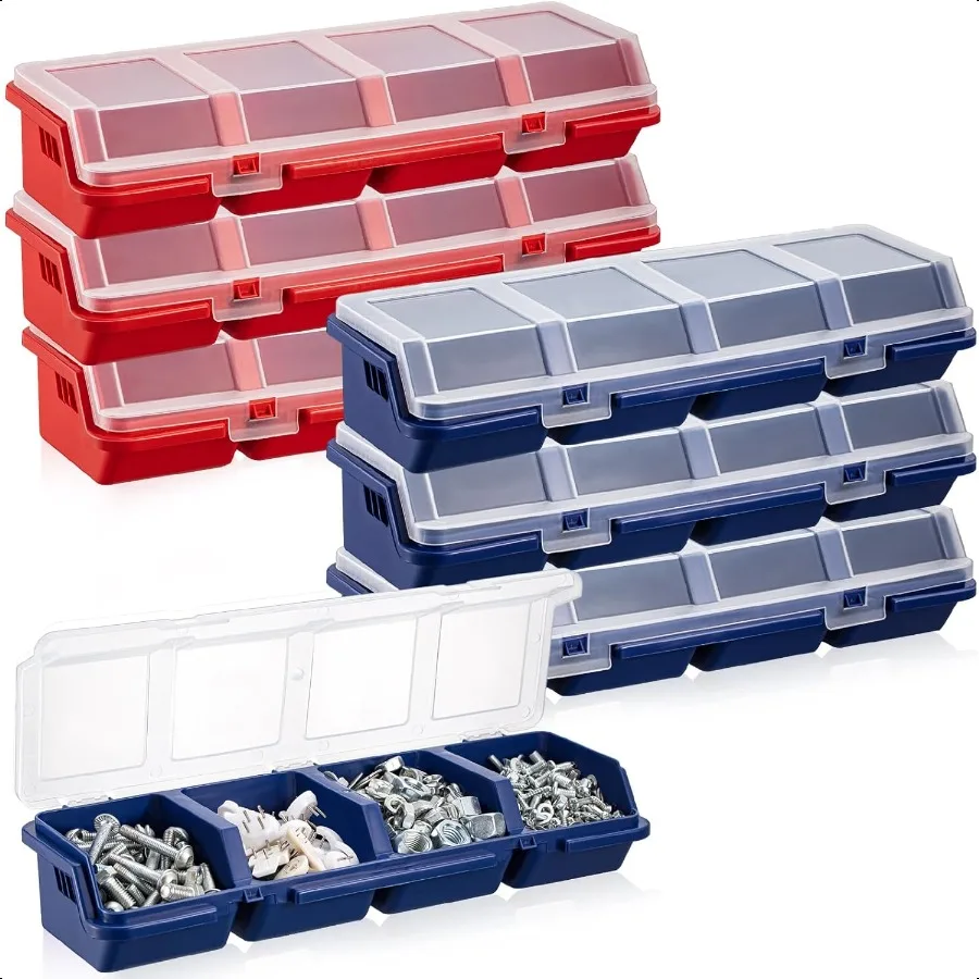 

6 Pack Screw Organizer Box with Lids 4 Compartments Tool Bin Divider Small Parts Storage Organizer sorting Screw Toolbox Case f