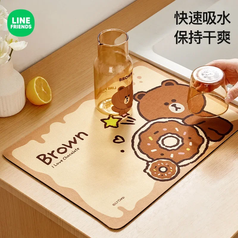 LINE FRIENDS Brown New Tableware Insulated Tabletop Tea Coaster Sally Cony Countertop Absorbent Pad Diatom Mud Kitchen Drain Pad