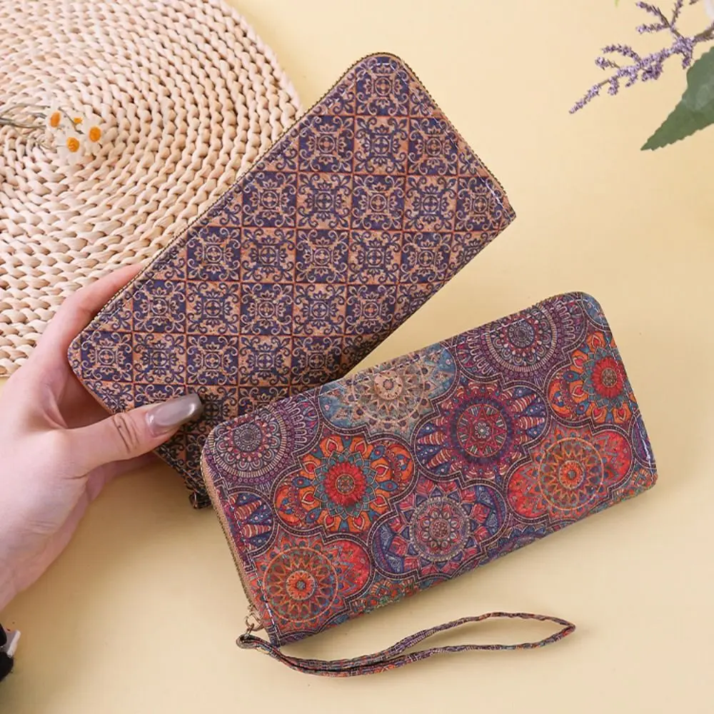 Multifunctional Flower Printing Wallets Women Zipper Multiple Card Slots Card Holder PU Long Style HandBags Daily Use