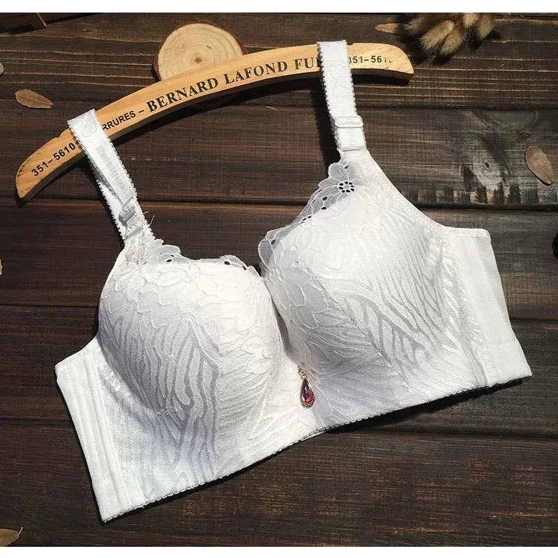 Great Plus Size 80-120 115 110 Sexy White Lace Bra Cotton Padded Garther Push Up Bralette Ladies Lingerie Female Underwear TOP