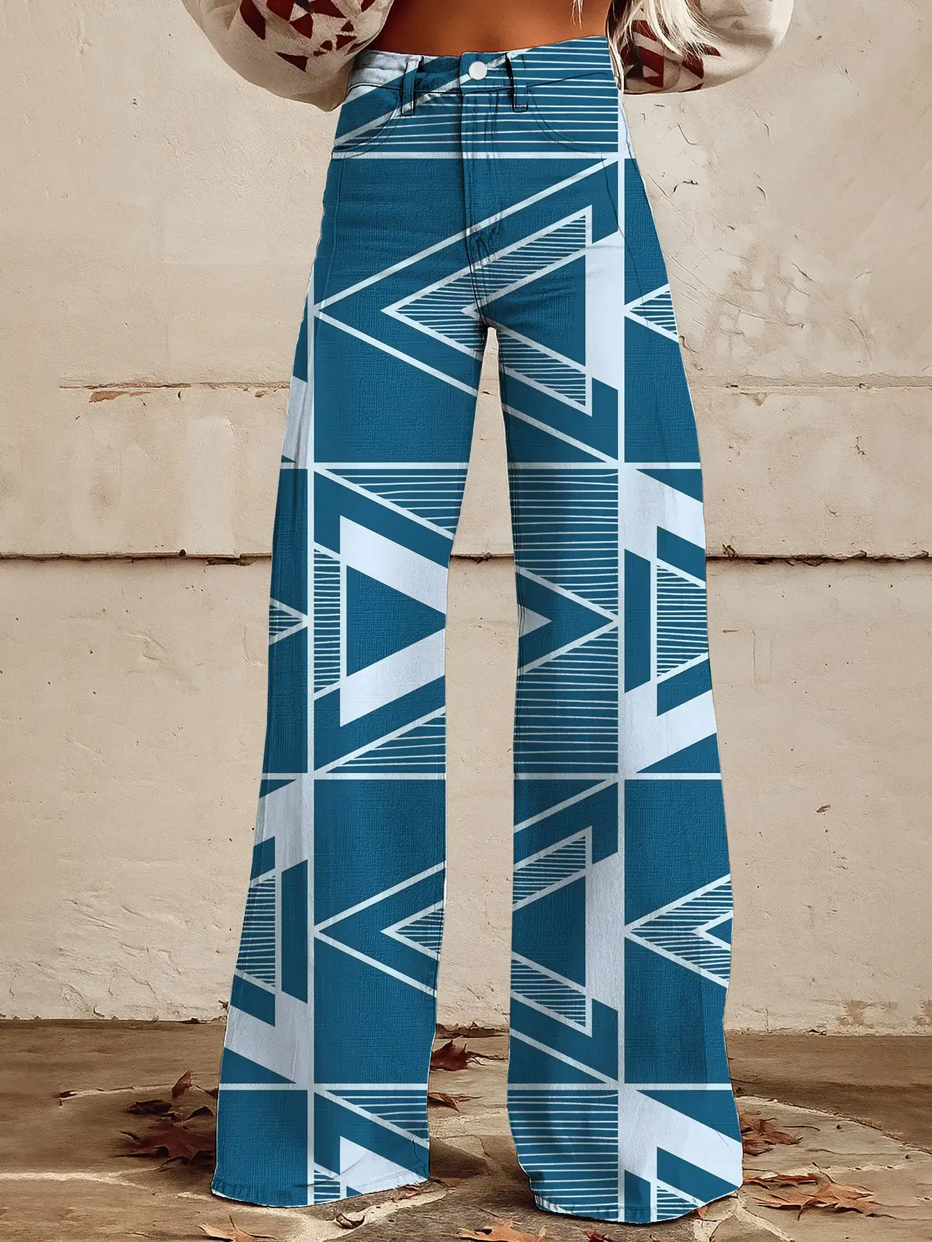  Ladies' fashionable casual wide leg jeans, washed elastic denim, versatile wide leg pants,Realistic flame pattern pants,