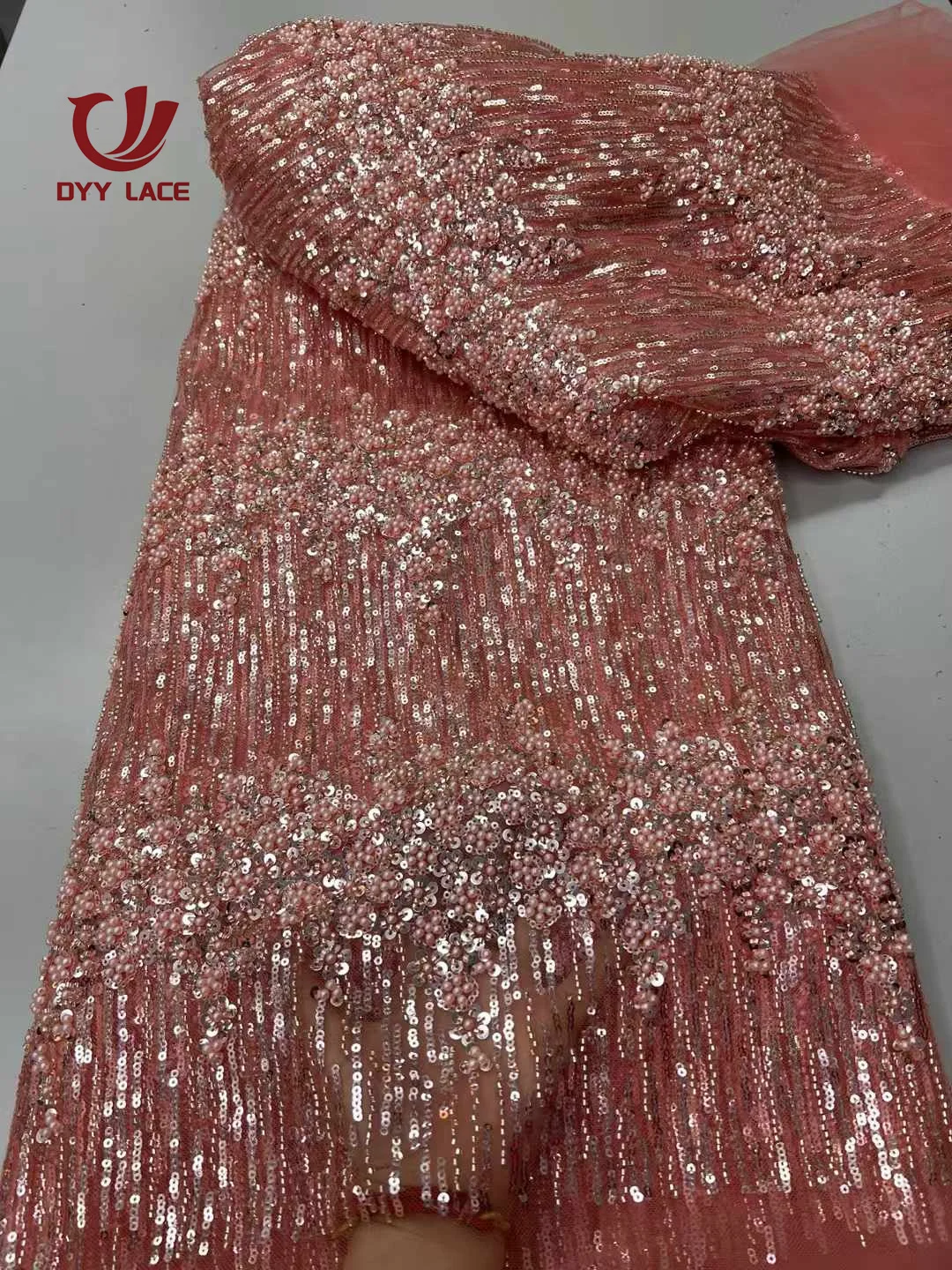 

2025 African Heavy Beaded Lace Fabric High Quality Nigerian Sequin Pearl Lace French Tulle Fabric For Wedding Party Dress Sewing