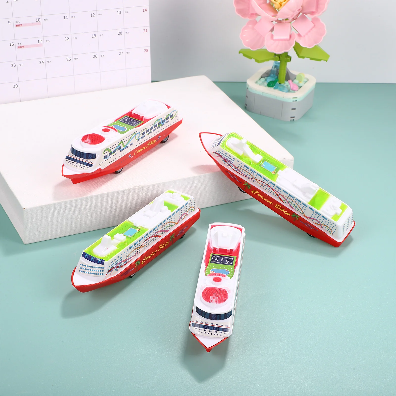 5 Pcs Car Toy Pull Back Ship Model Simulation Cognitive Plastic Boat Kids Sliding Cruise Gliding Child