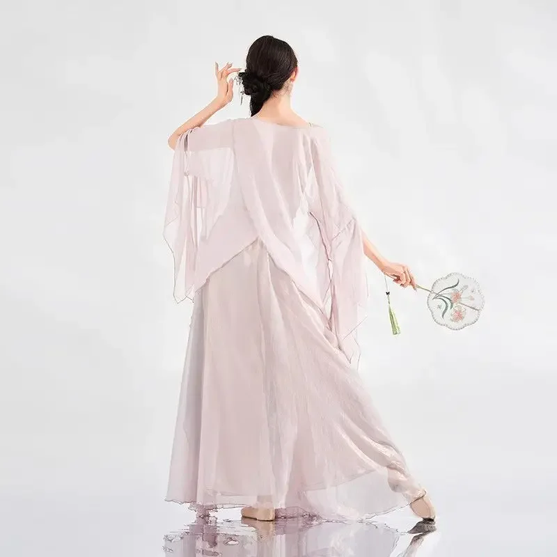 Costumi di danza classica Costumi di garza eleganti Abito da spettacolo Abito da pratica per esame in stile Hanfu Abito da ballo cinese