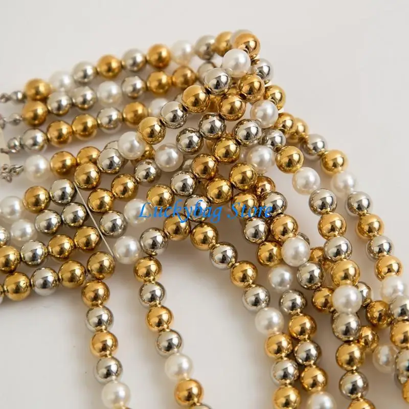 

X7XE Elegant Hand Beading Pearls Body Chain Necklace Elegant Tassels Collar Jewelry for Wedding Photo Stage Shows