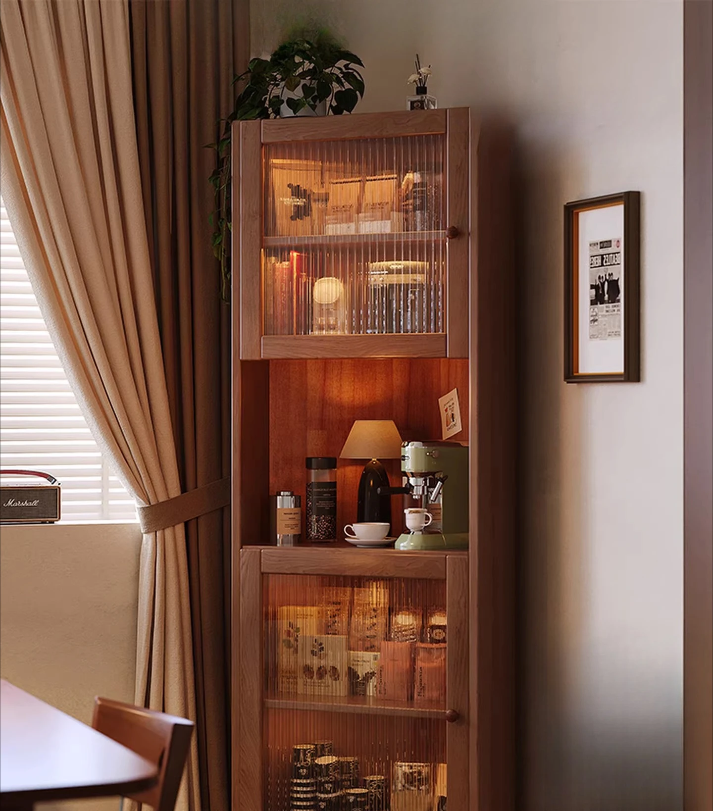 

Solid Wood Dust-proof Bookcase, Dining Side Cabinet , Living Room Narrow Cabinet, Household Multi-layer Corner Bookshelf