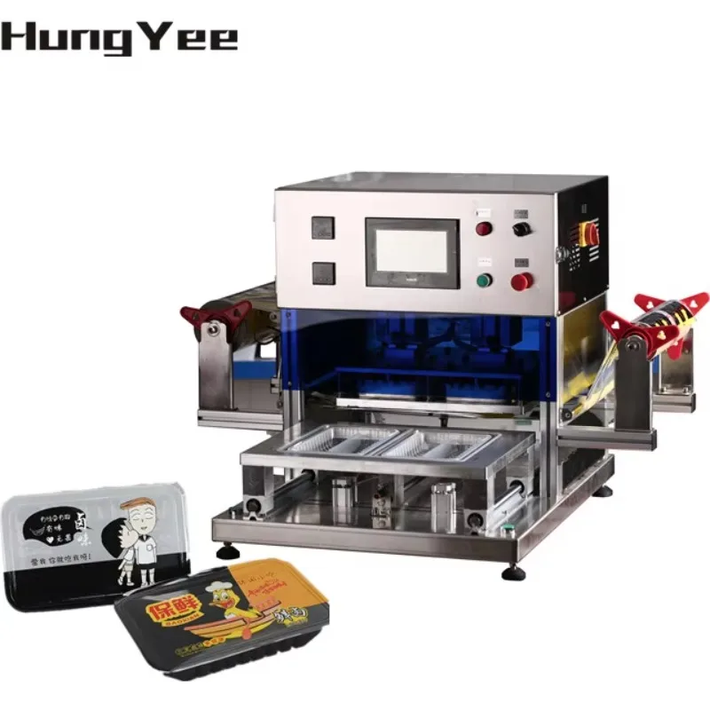Automatic Tray Sealing Machine Biodegradable Sandwich Auto Sealer For Small Tray Seafood Packing Foil Film