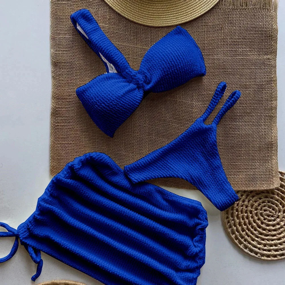 Conjunto de Bikini Beige elegante con detalle de diseño texturizado, traje de baño de tendencia, traje de baño para vacaciones para mujer, trajes de playa para mujer