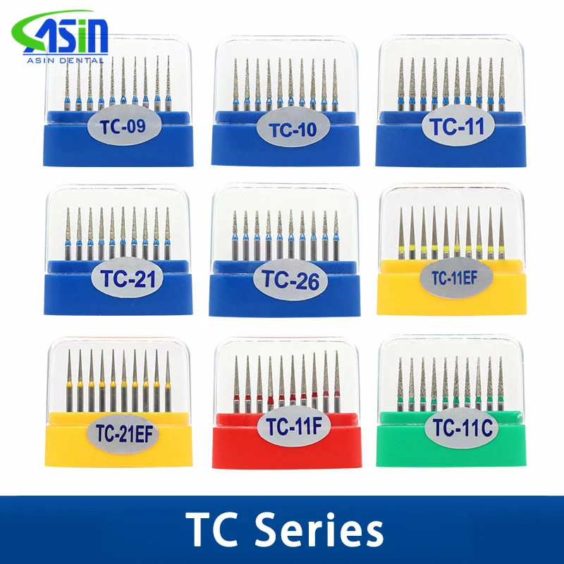 10pcs/Box Dental Diamond Burs Drill Dia-burs for High Speed Handpiece Polishing Tools TC-11F TC-11