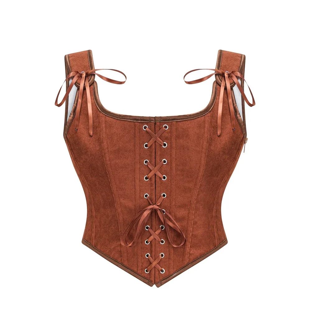 Elegant Velet Corset Sleeveless Skinny Tank Top Gothic Vintage Overbust Bustier Y2K Streetwear Girdle Vest