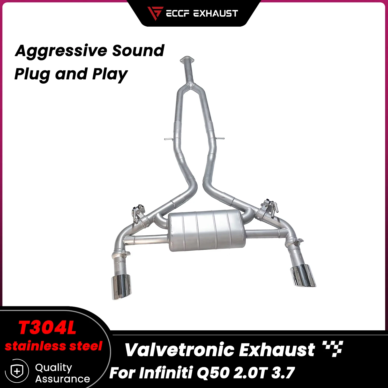 

Sporty Valvetronic Stainless steel Catback Exhaust for Infiniti Q50 2.0T 3.7 Freely Adjustable Sound Control Easy Installation