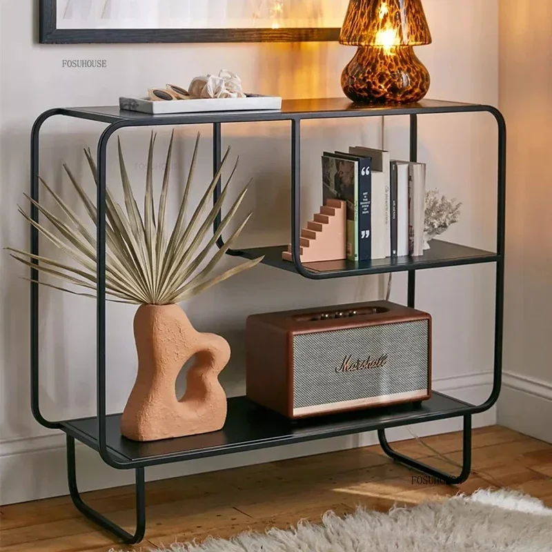Creative Floor Bookcases Simple Iron Art Bookshelf Storage Organizer Nordic Living Room Furniture Home Sofa Display Side Cabinet
