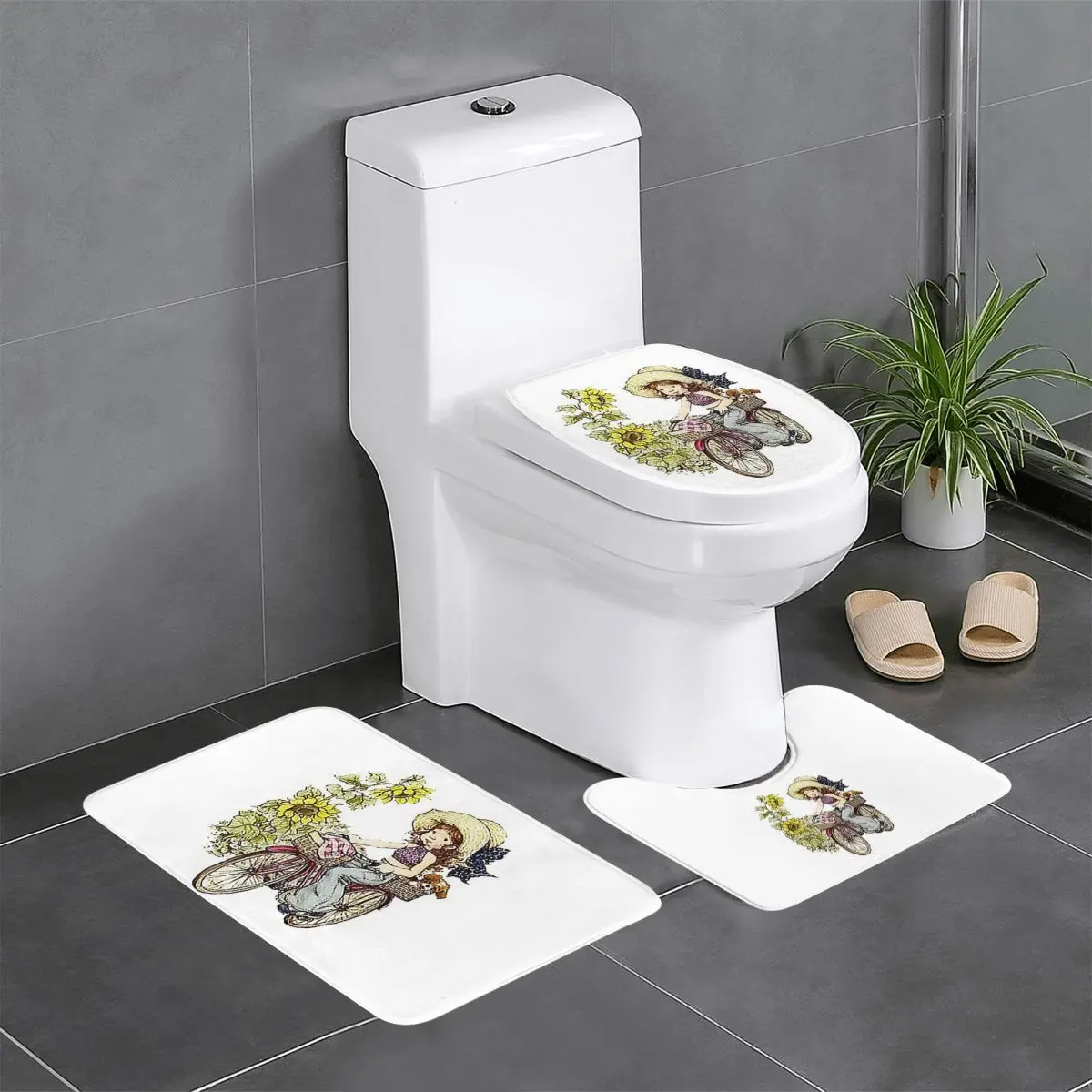 

Kawaii Sarah Kay, 3-х предметный коврик для ванной, набор для ванной комнаты, крышка для унитаза, домашний декор, нескользящий ковер, напольный коврик