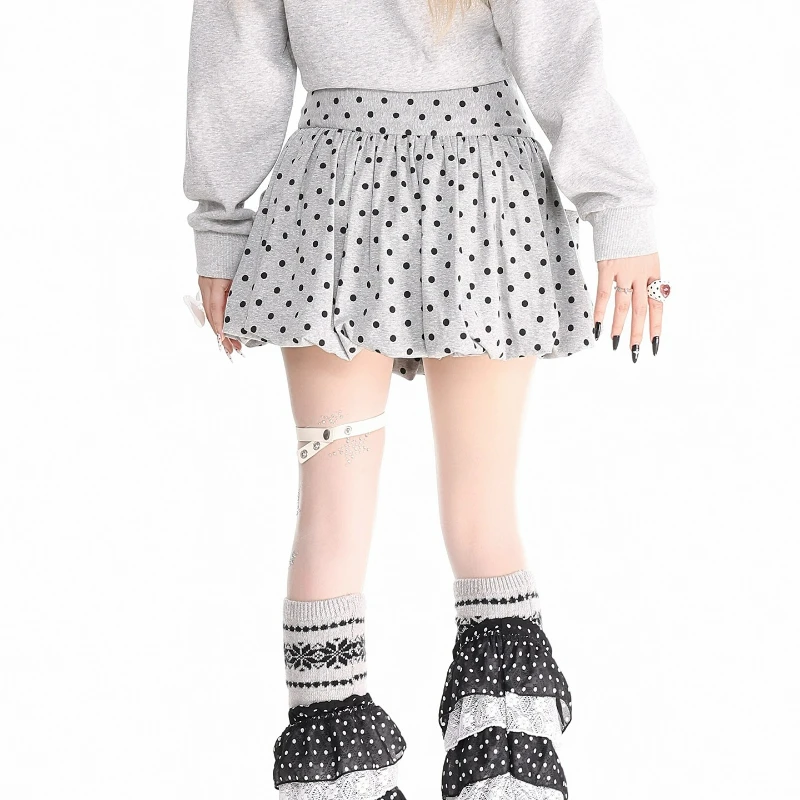 Französischer Retro-Design Y2K süßer gepunkteter Damenrock Sommer neue dünne hohe Taille vielseitige flauschige A-Linie kurze Röcke Damen