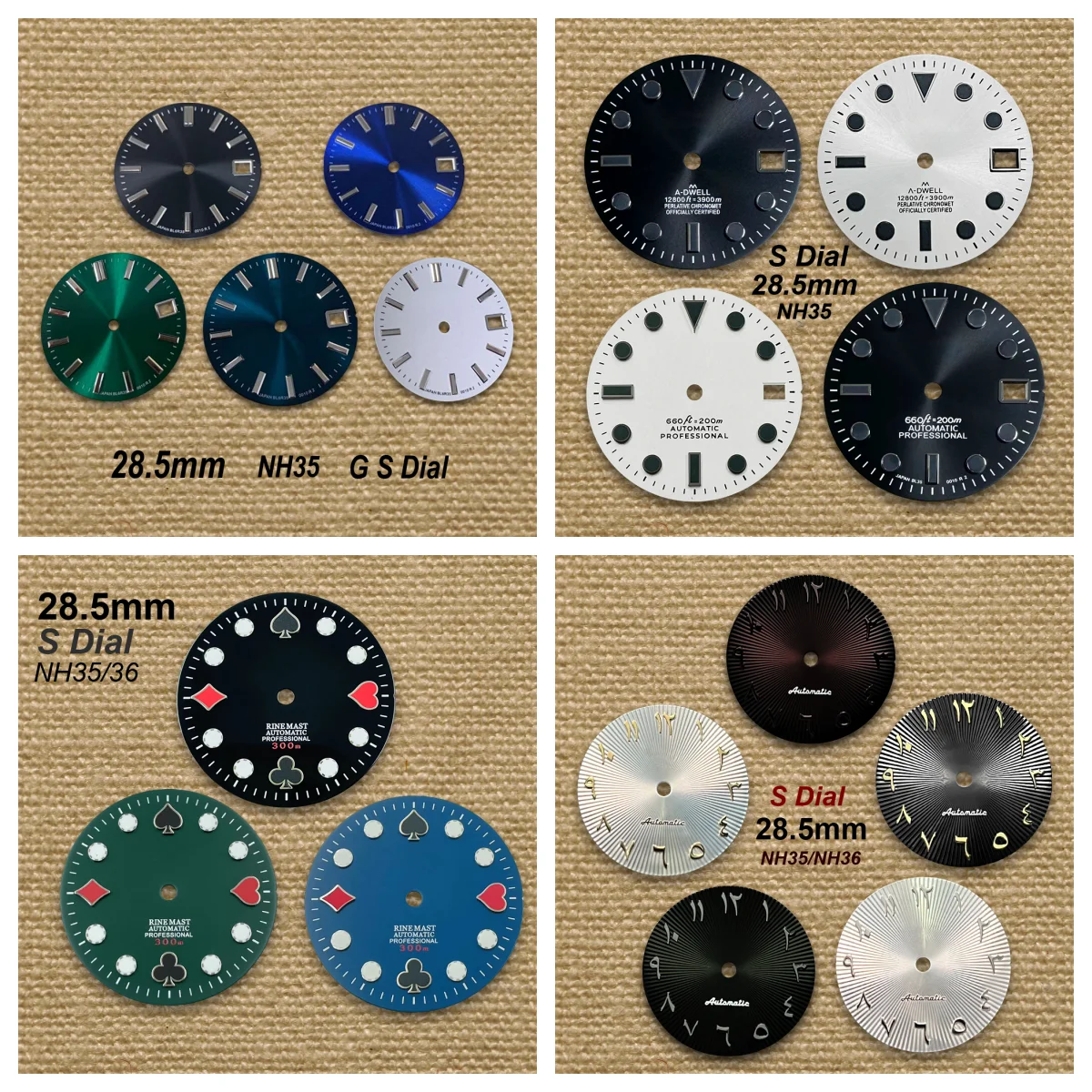 

28,5 мм S/GS логотип SUB/Arab/Poker циферблат подходит для механизма NH35/NH36 зеленый/без светящегося высококачественные аксессуары для модификации часов для дайвинга