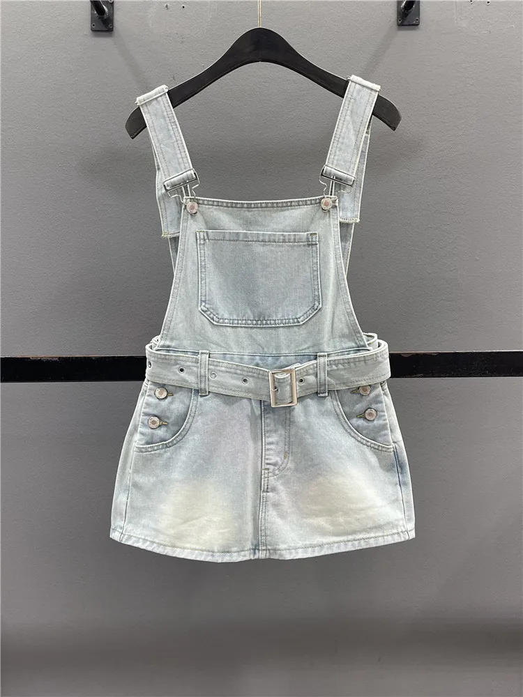 

Retro Denim Halter Dress Women's Summer New Slimming Sexy Girl Skirt Pants mid Waist Cotton Polyester Blend Casual Style