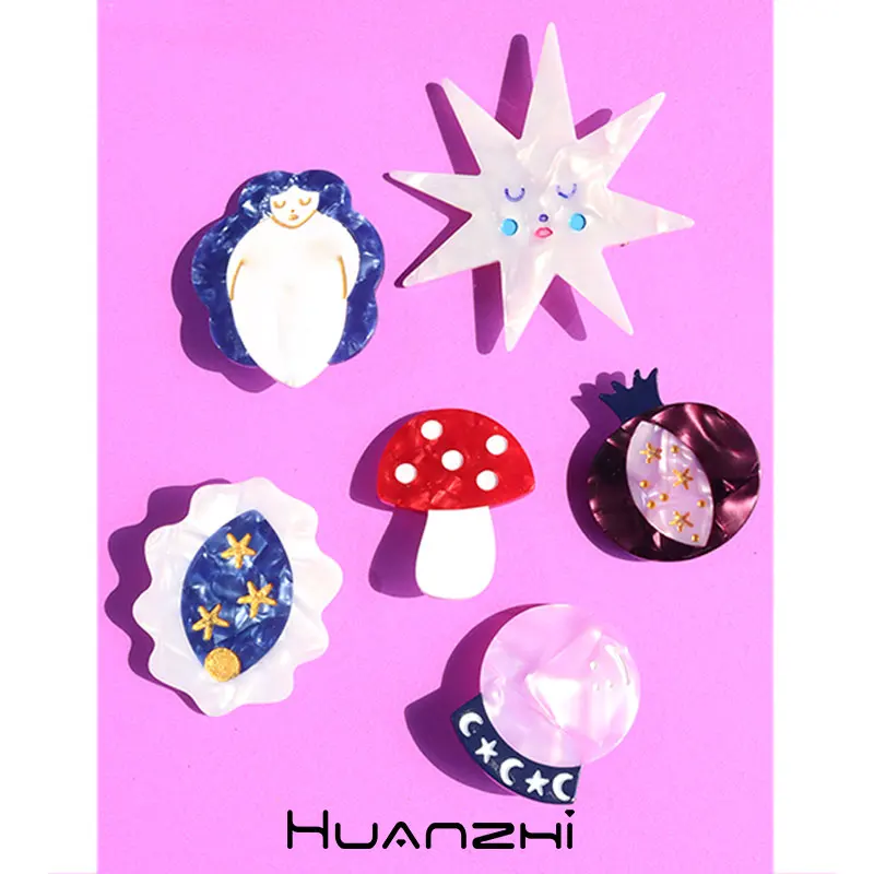 Geometry Irregular Star Moon Planet Mushroom Painting Abstract Human Body Line Hair Pins for Women Trendy Personality Barrettes