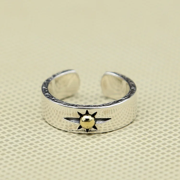 

S925 Sterling Silver Ring Men's Gentleman Style Personalized Fashion National Style Jewelry Fashion Sun Open Ring Women