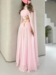 Other Shore Elegant Vintage Sweet Pink Beads Chiffon Cape A-Line Customized Formal Occasion Prom Dress Evening Party Gowns